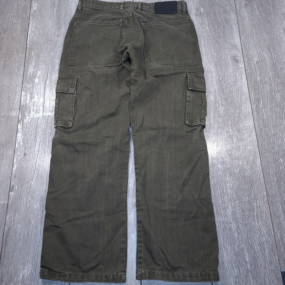 Zara Cargo Pants Mens 34x32 Olive Green Denim Straight Leg Utility Workwear - Picture 2 of 7